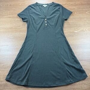 Abound Women's M Green Ribbed Knit Short Sleeve V-Neck Dress Casual Stretch